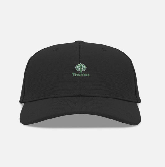 Black baseball cap on a light gray background